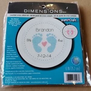 Dimensions Baby Footprints 6 in Crossstitch KIT New directions for boy  …